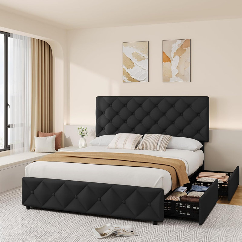 Bed Frame with 4 Storage Drawers, King
