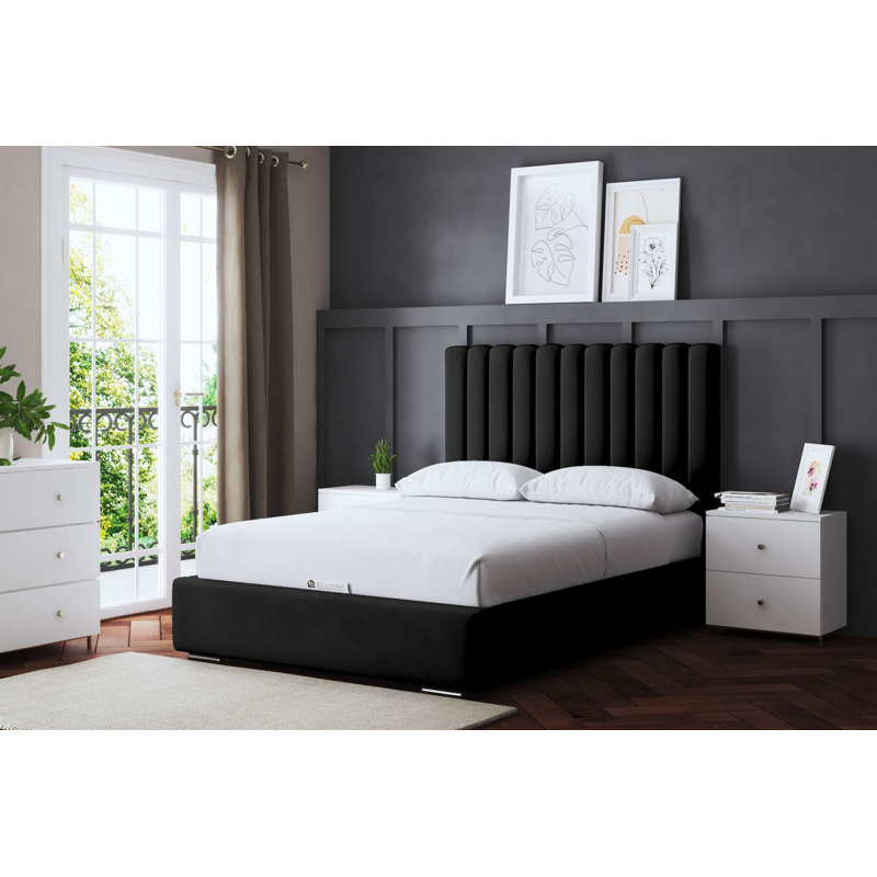  Panel Bed with Headboard, Black, Small Double (4')