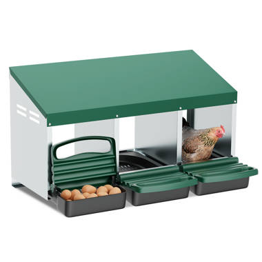 Homestead Essentials 3 Compartment Roll Out Nesting Box for Up to 15 Hens   Heavy Duty Nest Box for Chicken and Poultry with Lid Cover to Protect Eggs  (with Perch) 