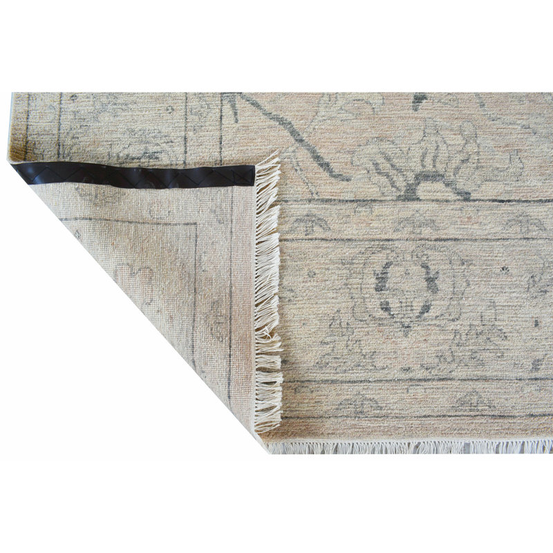 Hand Knotted Wool Geometric Area Rug in Ivory/Gray/Blue, Rectangle 8' x 10'