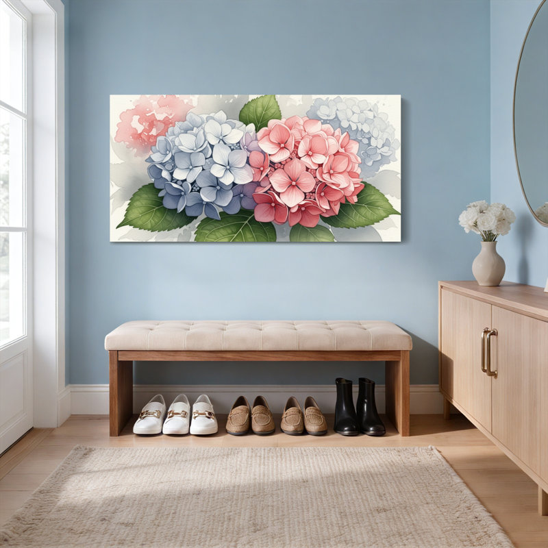 Hydrangea, impression sur toile à motif floral sur toile, ensemble de 1, H 24 po x l 48 po
