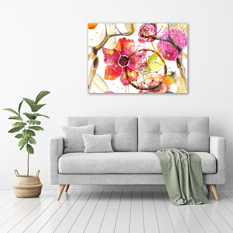 Glass Print Wall Art 100X70cm Image Printed On Glass Decorative Wall Picture Behind Toughened / Tempered Safety Real Glass For Kitchen & Living Room Theme:Floral Pattern