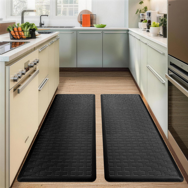 Waterproof Kitchen Rug, Black, Rectangle 1'5" x 3'3" + 1'5" x 3'3"