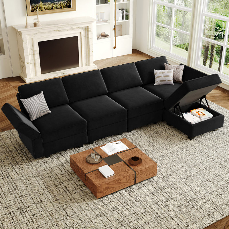 Nairoby 116.6'' Wide L Shaped Modular Sectional Sofa Apartment Livingroom Couch 6-Pieces 4-Seat Sofa with Storage Ottoman