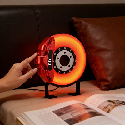 Rechargeable Brake Disc LED Ambient Lamp - Touch Control Night Light For Desk, Bedroom, Gaming Setup, And Man Cave Decor - Unique Gift For Car Enthusiasts And Gamers