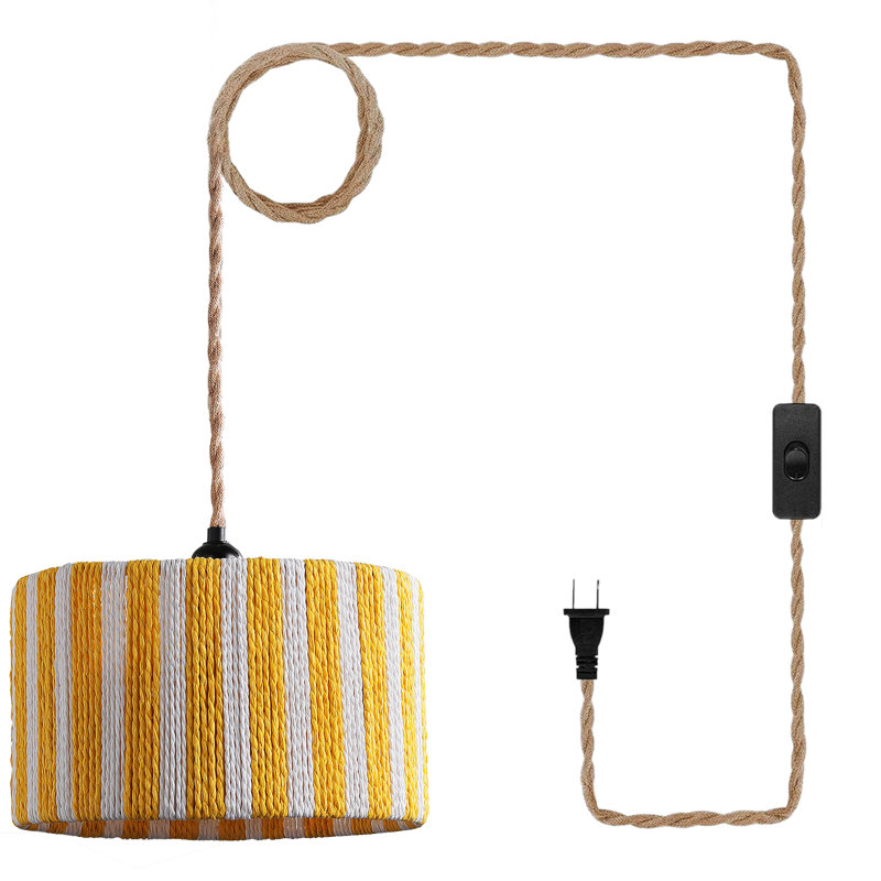 Suspension bohème en rotin avec câble d'alimentation de 4,5 m, Yellow