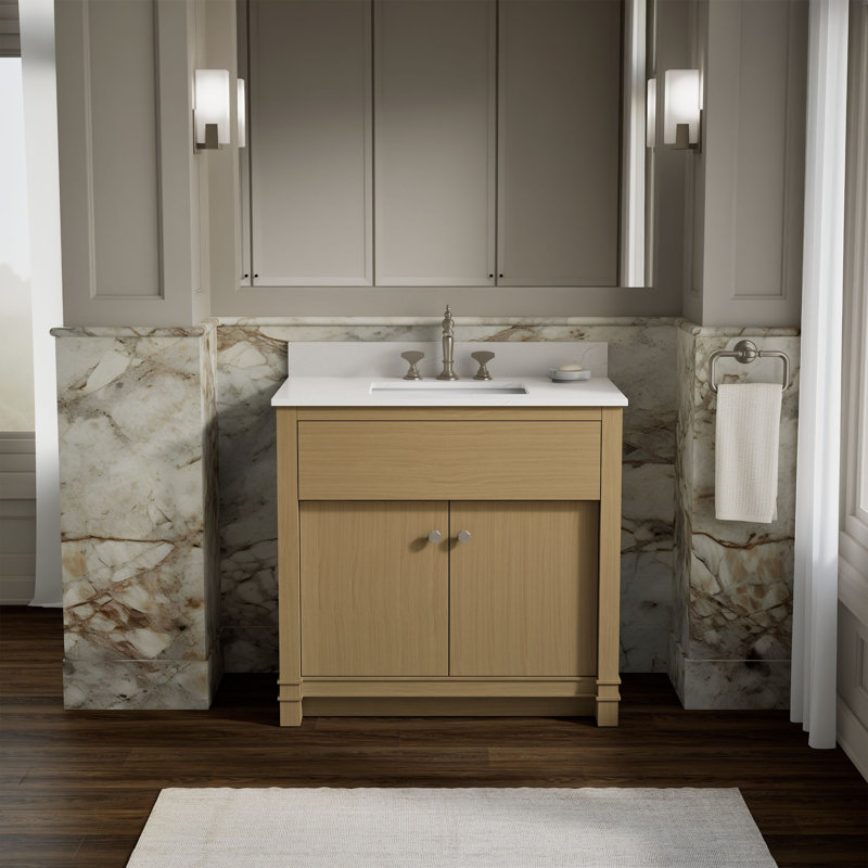 Alouette Bathroom Vanity Cabinet With Sink And Quartz Top, Brown, 37''