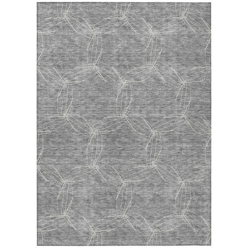 3' X 5' Gray And Ivory Geometric Washable Indoor Outdoor Area Rug