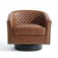 Petit fauteuil pivotant tonneau capitonné brun avec garniture cloutée Bennett-482296146