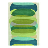 Elliptic Wool Striped Area Rug in Blue/Ivory/Yellow