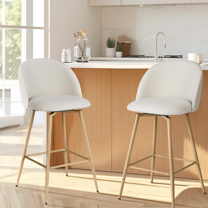 Cusick 26" Seat Height Swivel Upholstered Counter Stools Barstool with Backrest Footrest for Kitchen Island Dining Room, Oak
