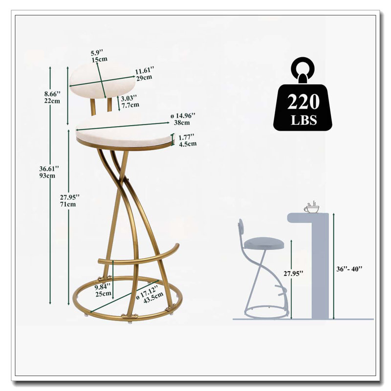 Chaises rembourrées pour îlot de cuisine et tabourets de comptoir de salle à manger, Doré