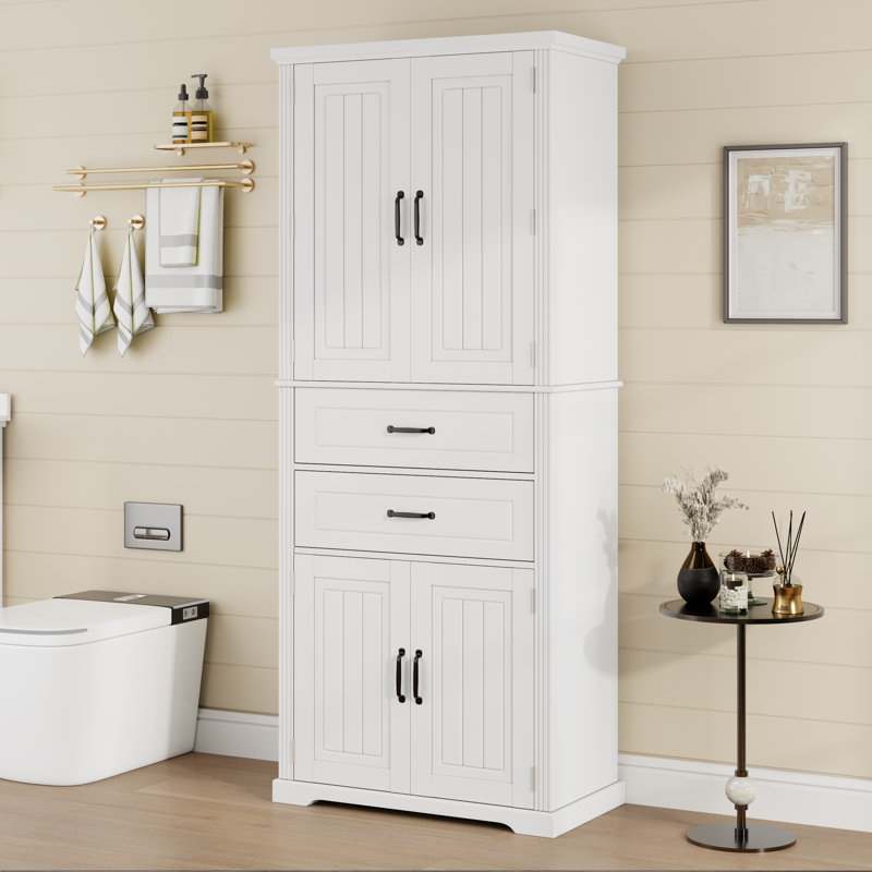 Armoire de rangement pour salle de bain avec espace de rangement multifonctionnel, 2 tiroirs avec glissières, tablette réglable