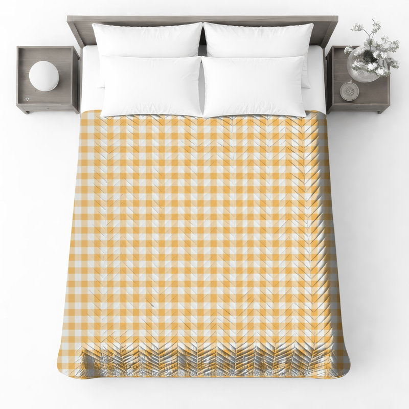 Orange White Gingham Quilted Bedspread All Sizes, Twin