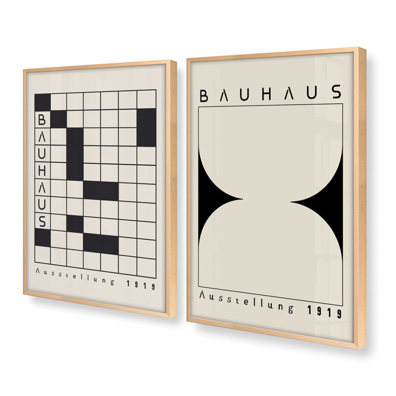 Bauhaus Grid & Balance, ensemble de 2 impressions dans un cadre, Érable brut encadré, H 37,5 po x l 49,5 po x P 1,25 po