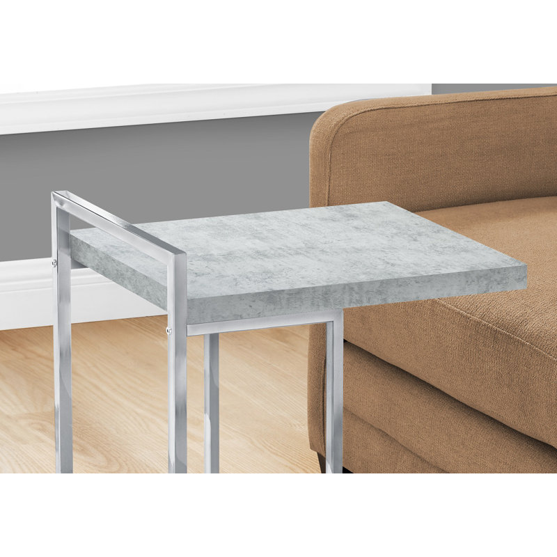 Table d'appoint grise en forme de C en forme de C gris - plateau large et base coulissante en métal, Argent argent, Gris