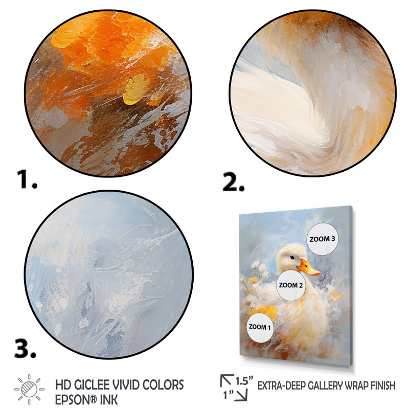Canard blanc et jaune, élégance à plumes - Art mural animal canard, Cadre flottant doré, 44" H x 34" W