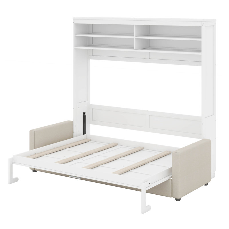 Grand lit escamotable mural avec canapé Crosson, Blanc