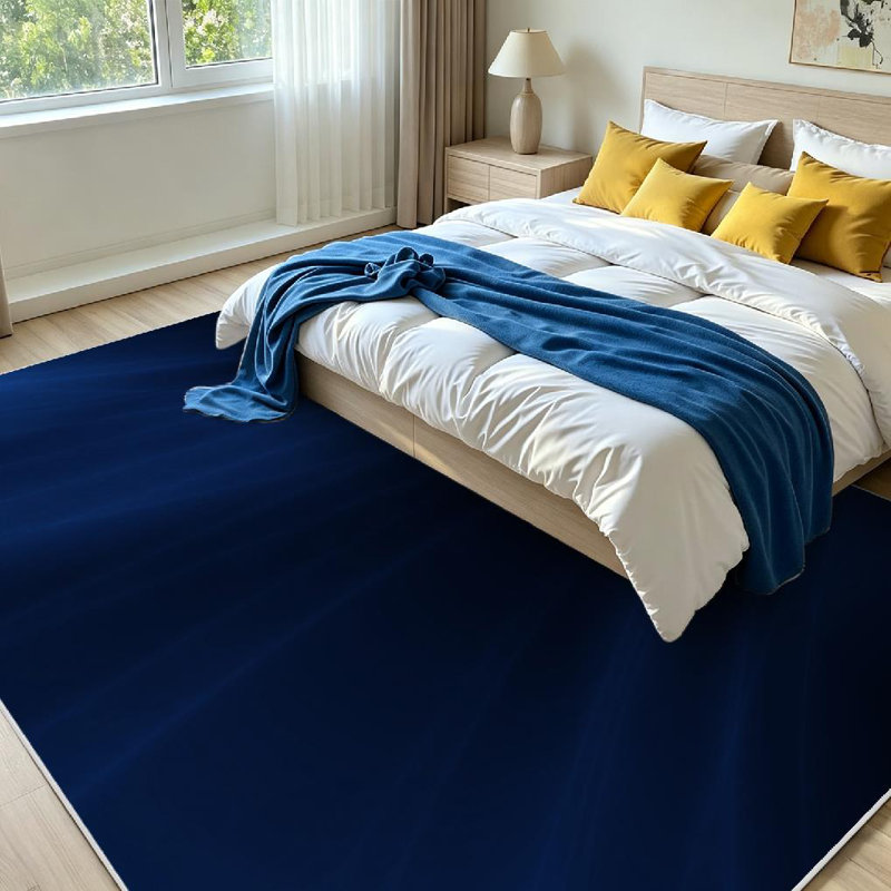 Tapis d'intérieur lavable à la machine en velours bleu foncé, Rectangle 79 po x 118 po