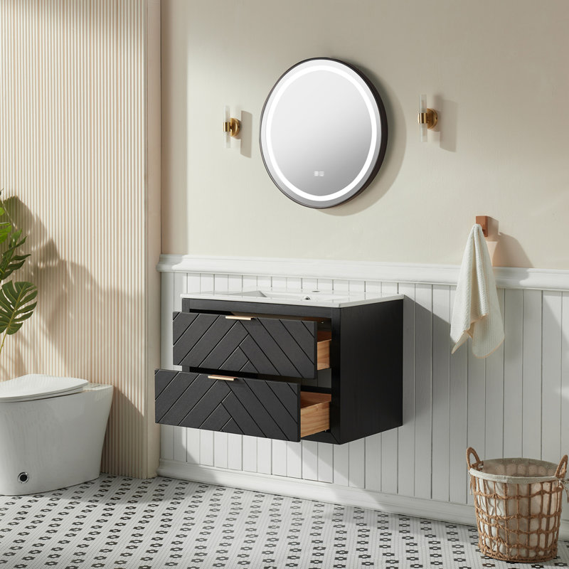Meuble-lavabo mural simple et flottant 30 po avec lavabo en céramique, Noir