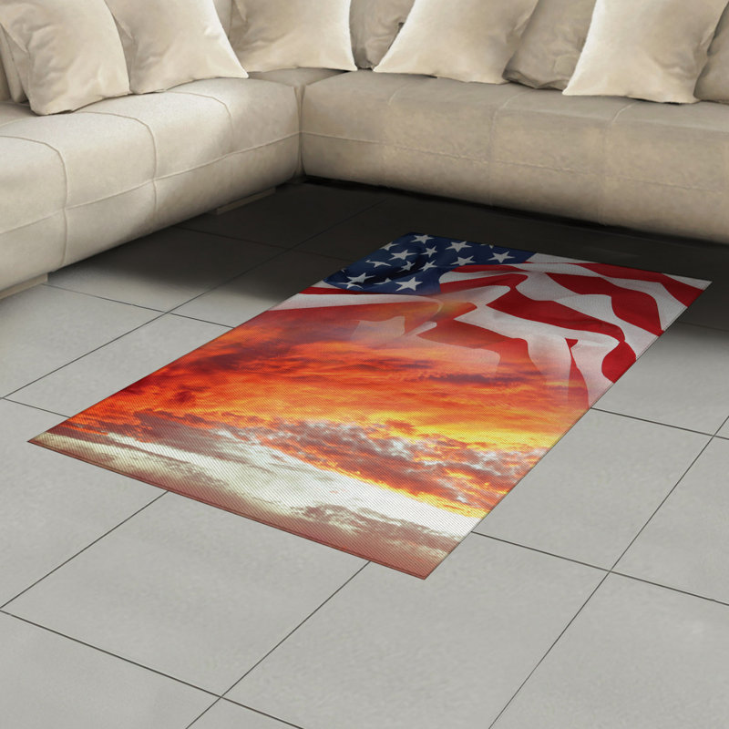 American Flag High Density Long Fiber Poly Threads Decorative Area Rug Carpet, Rectangle 4' x 5'8"