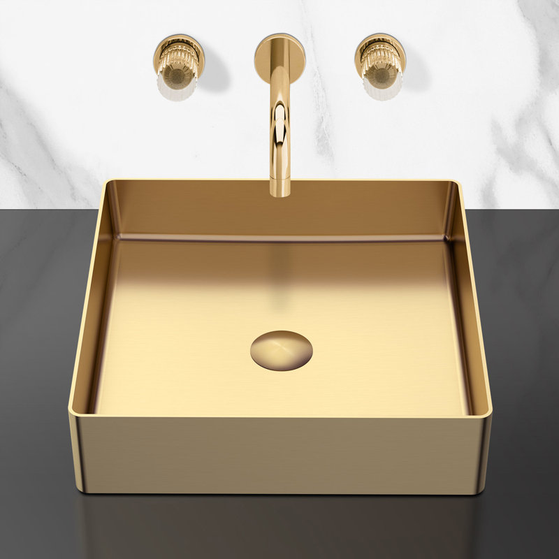 Maestro Bath 15.7'' Stainless Steel Square Bathroom Sink, Gold