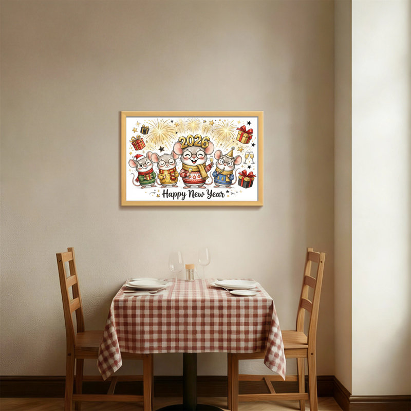Animals Cute Mice Celebrate New Year 2026, 12" H x 18" W