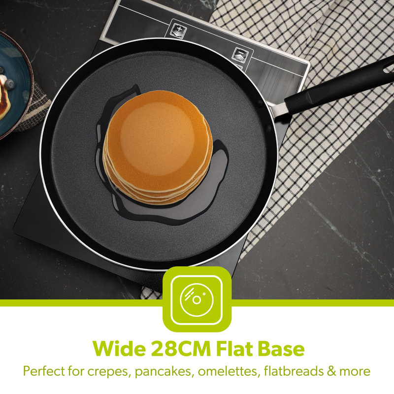ROYALFORD Non-Stick Pancake Pan – Induction Crepe Pan with Heat Resistant Handle, Griddle Dosa Tawa - Ideal for Crepe Chapatti Pancakes Dosa Omelettes Flatbreads Fried Eggs Tortilla