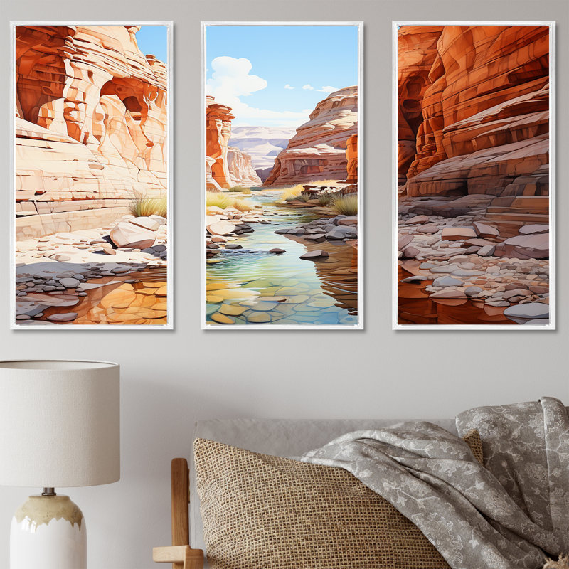 «River By The Canyon Landscape», ensemble de reproduction d'art mural Canyon, Cadre flottant blanc
