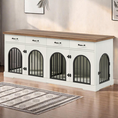 Sylorix 70.8" Large Dog Crate Furniture for 2 Dogs with Removable Divider & DrawerS