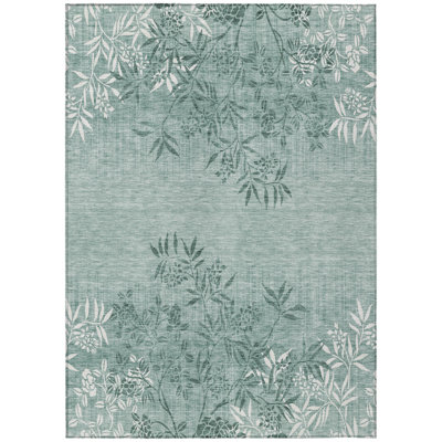 8' X 10' Sage Fern Green And Ivory Floral Washable Indoor Outdoor Area Rug