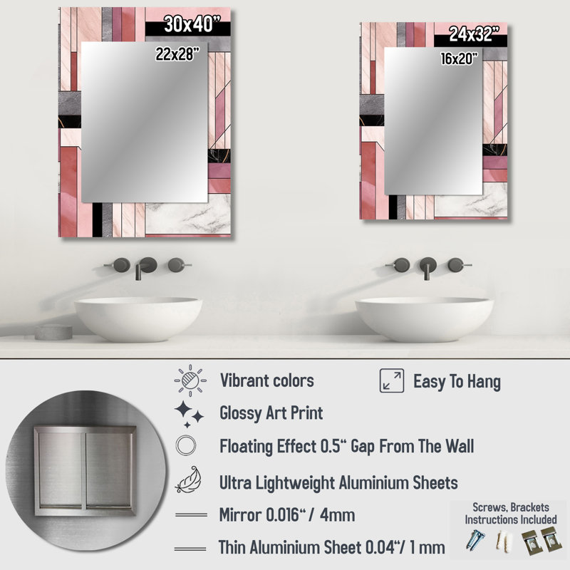 Agate de granit en marbre Maglio avec touches dorées - miroir décoratif géométrique, art mural, 32 po x 24 po