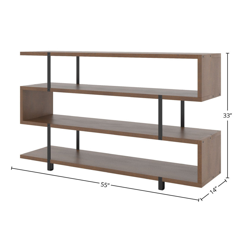Bibliothèque en bois de bouleau et acier, (3 tablettes) H 33 po x l 55 po x P 14 po, Sapelli