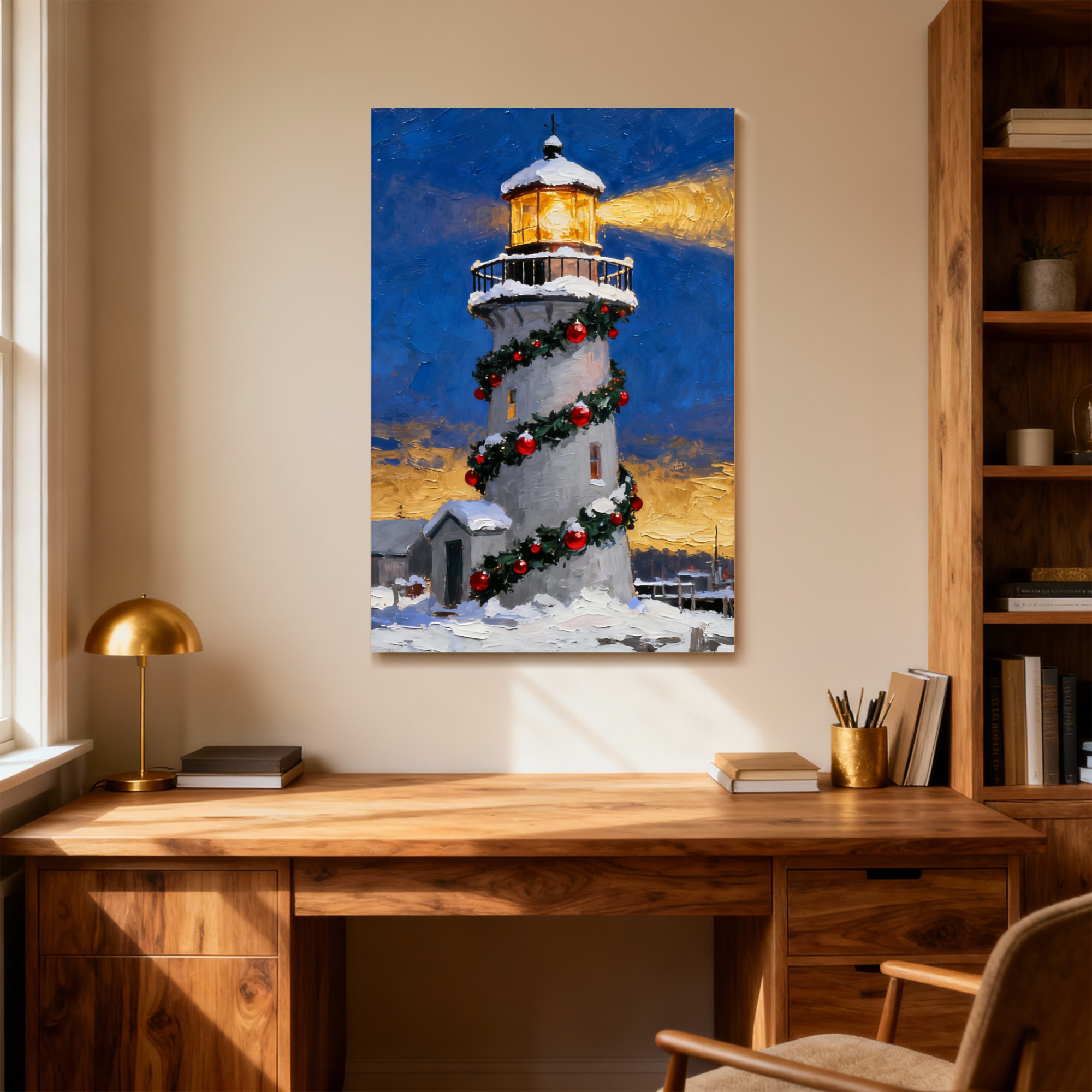 Breakwater Bay Christmas Lighthouse Decorated With Christmas Garlands