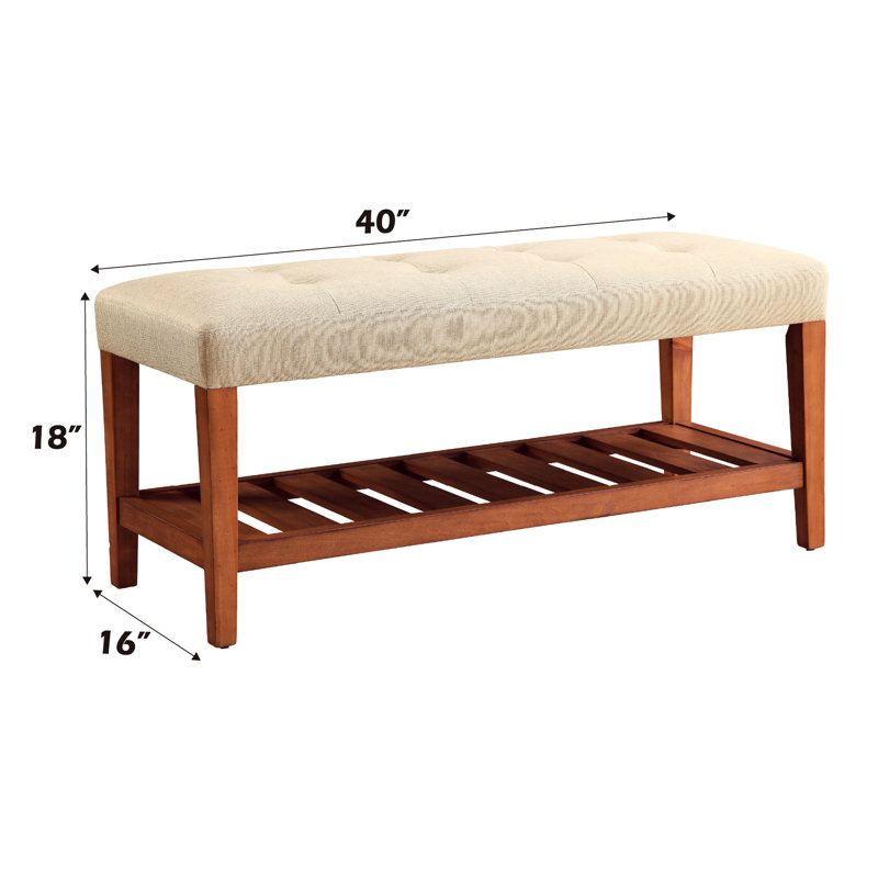 Banc Charla en tissu et finition chêne Design simple, confortable et durable, banc multifonctionnel