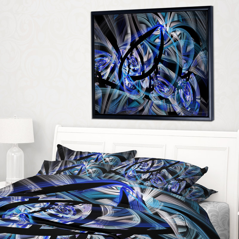 «Symmetric Spiral Blue Flower», impression, H 16 po x l 32 po x P 1 po, Toile avec cadre flottant