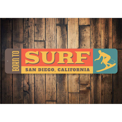 Enseigne «Born to Surf» en aluminium