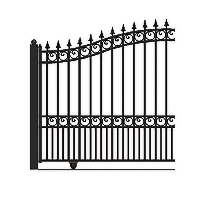 Black Steel Arched Sliding Driveway Gate with Pointed Pickets