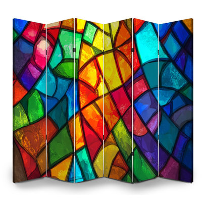 6 Panels Folding Screen Room Divider Royal Vibrant Style Stained Glass Decor Piece Canvas Screen Room Separator Freestanding Protective Wall Divider Privacy Partition