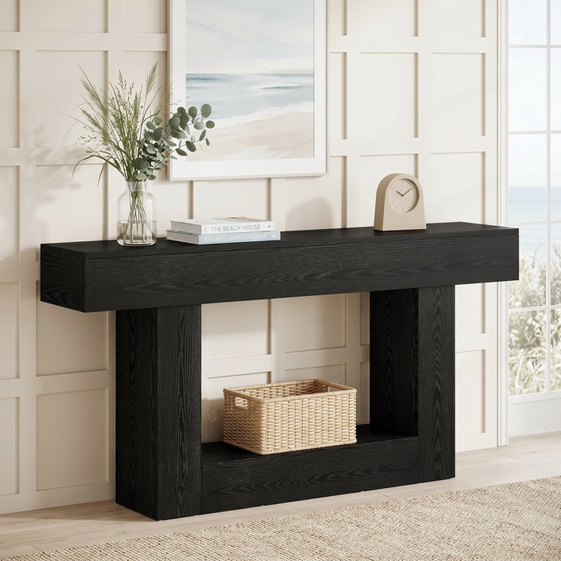 63" Farmhouse Console Table With 2-Tier Shelves, Entryway Table with U-Shaped Base, Narrow Long Sofa Table for Hallway, Foyer