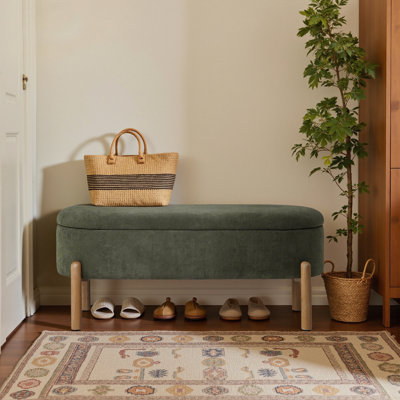 Upholstered Storage Bench with Wooden Legs
