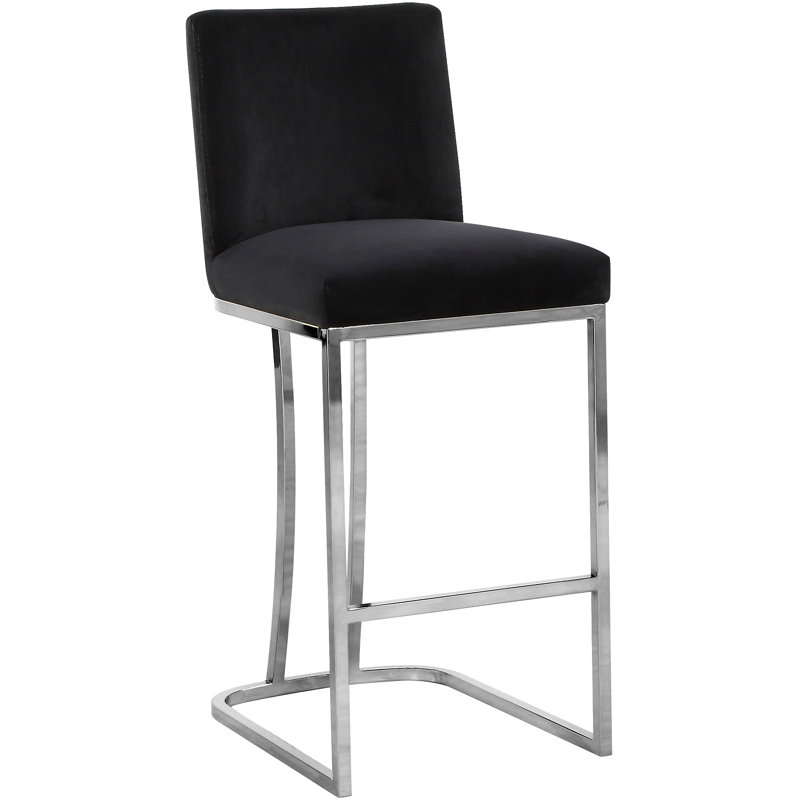 Tabouret de comptoir 26 po Heidi, Velours noir, Chrome