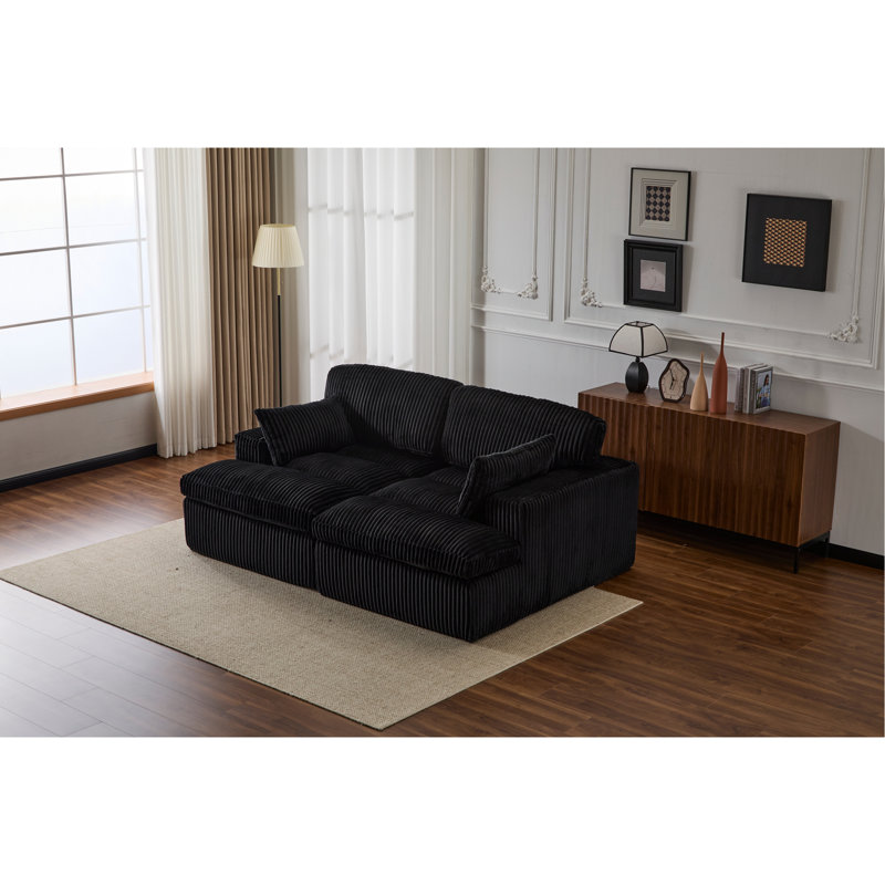 Double méridienne intérieure, canapé-lit rembourré surdimensionné pour l'intérieur, canapé-lit luxueux à assise profonde, causeuse modulaire, causeuse en velours côtelé pour le salon, sans assemblage requis, noir
