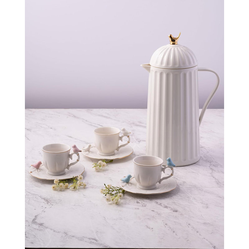 Distributeur de boissons isolé doublé de verre - Carafe en plastique d'aspect porcelaine avec plateau Golden Bird