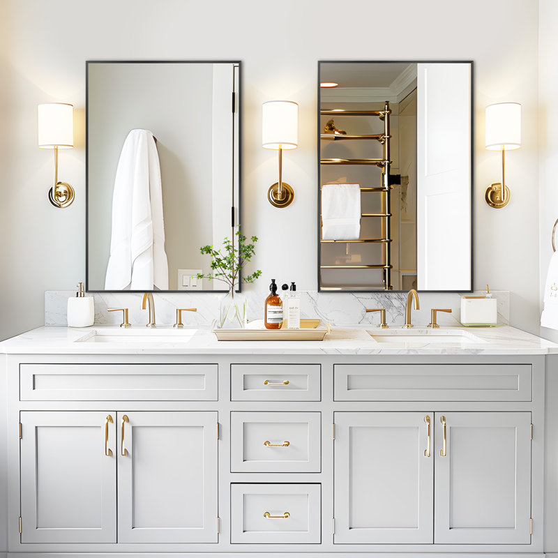 Weeksville Metal Flat Rectangle Wall Mirror Bathroom/Vanity Mirrors (Set of 2)