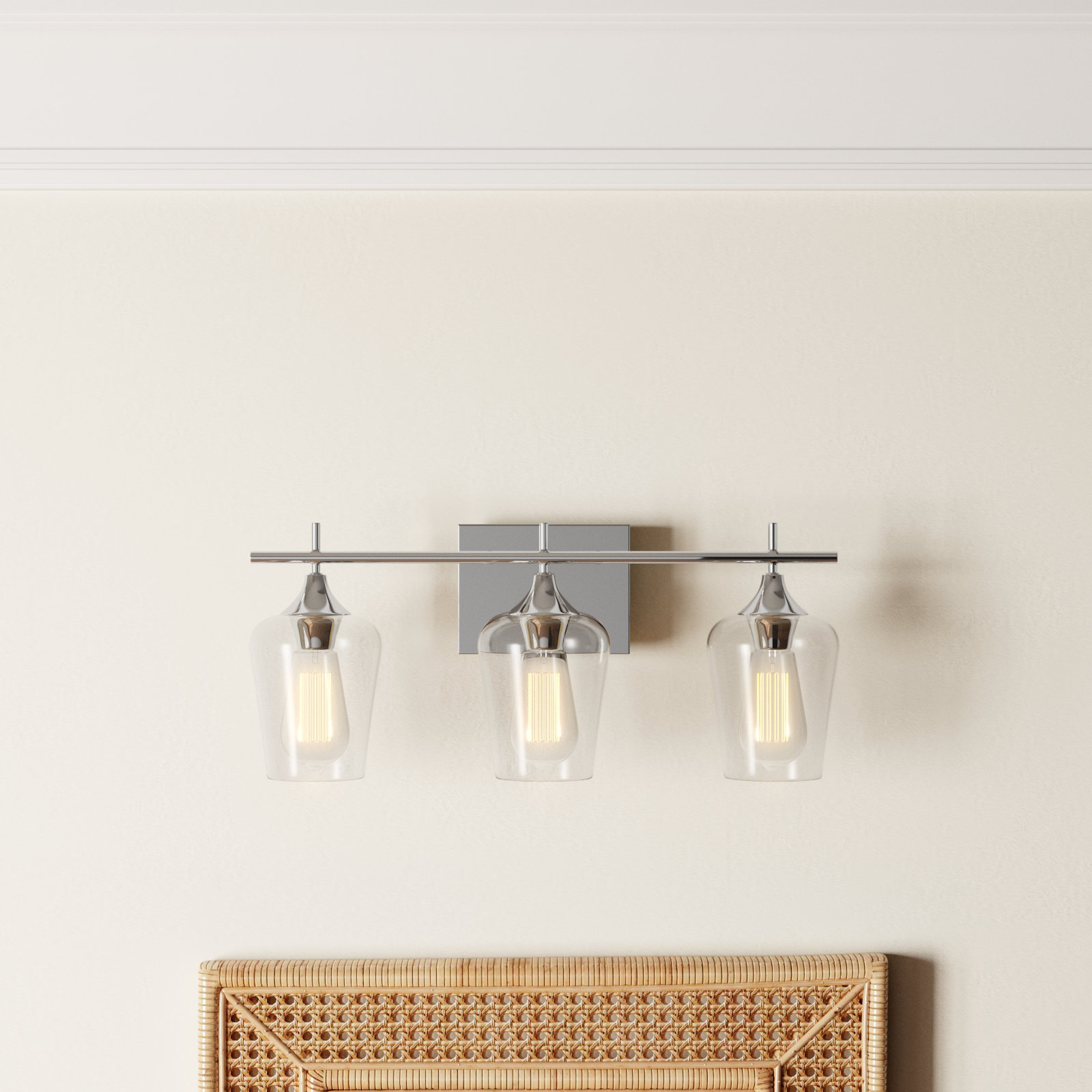 Breena 3-Light Dimmable Vanity Light, Polished Chrome, Clear