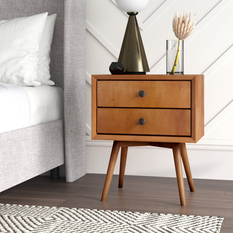 Solid Wood Bedside Table, Caramel