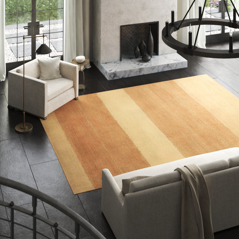 Tapeats Wool Striped Area Rug in Beige/Neutral, Rectangle 6' x 9'