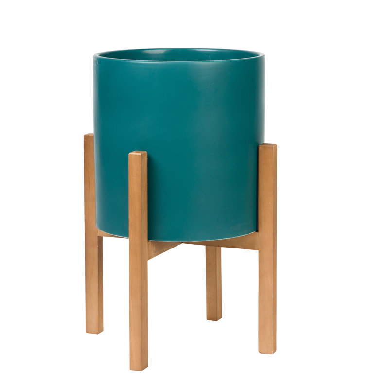 Pot à fleur d'intérieur en céramique Surles, H 19 po x l 13,5 po x P 13,5 po, Bleu / vert