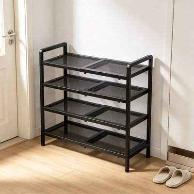 Étagère à chaussures extensible pour placard et entrée, organisateur de chaussures en métal à plusieurs niveaux et réglable, étagère de rangement peu encombrante avec filet antidérapant, porte-chaussures autoportant robuste pour entrée, chambre et garage